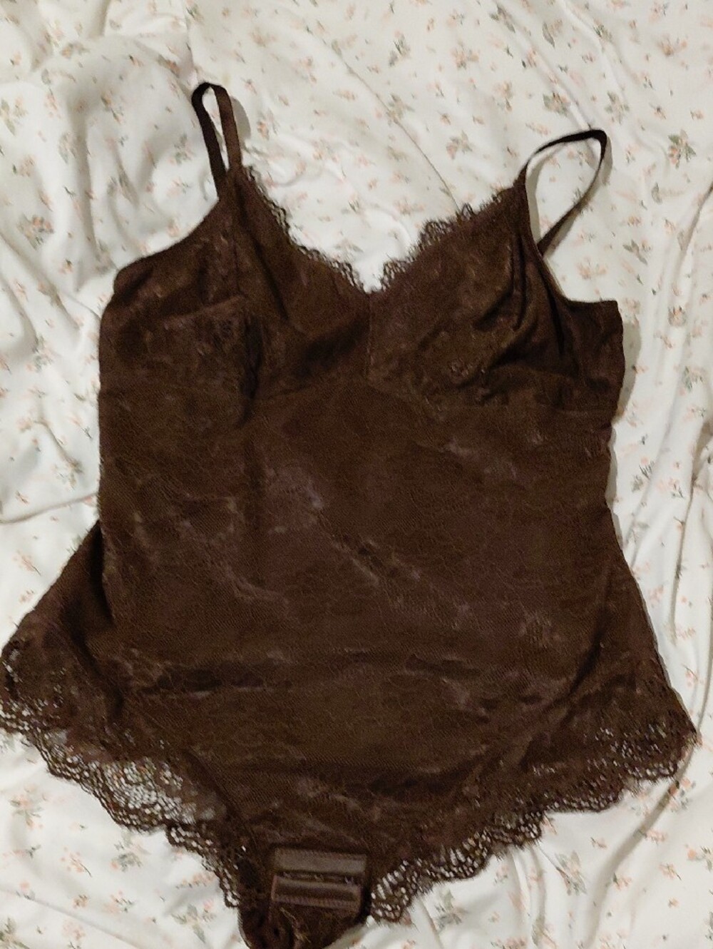 XXL Lace Trim Chocolate Slip Chemise with Adjustable Straps
